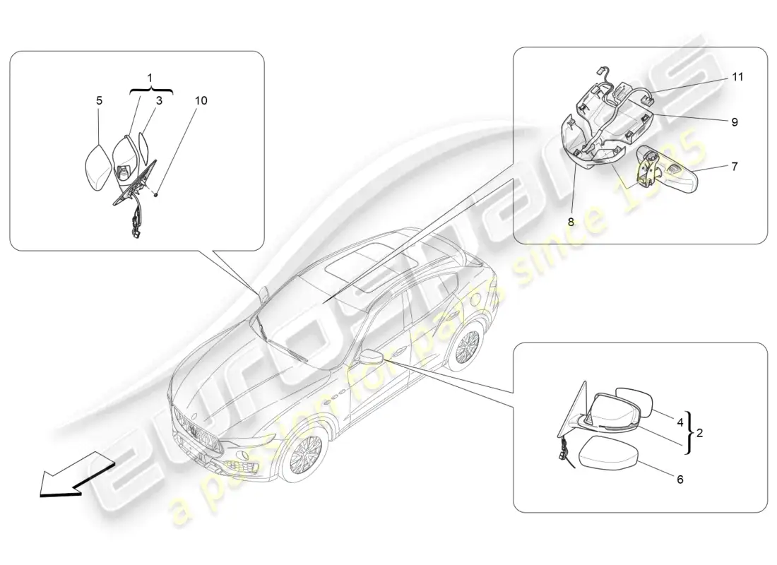 maserati levante (2020) espejos retrovisores interiores y exteriores diagrama de piezas
