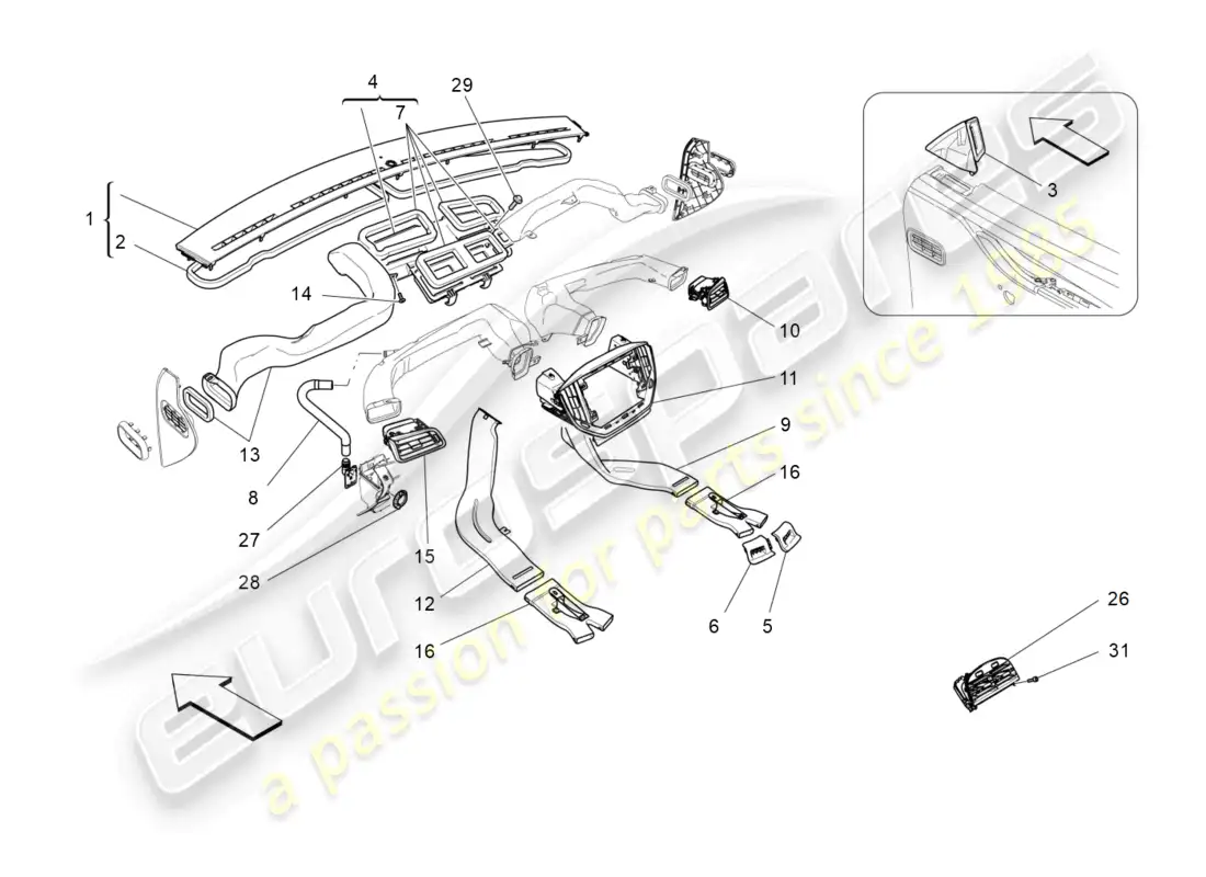 maserati ghibli (2014) unidad de aire acondicionado: difusión diagrama de piezas