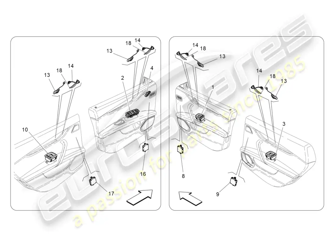 maserati ghibli (2018) dispositivos de puerta diagrama de piezas