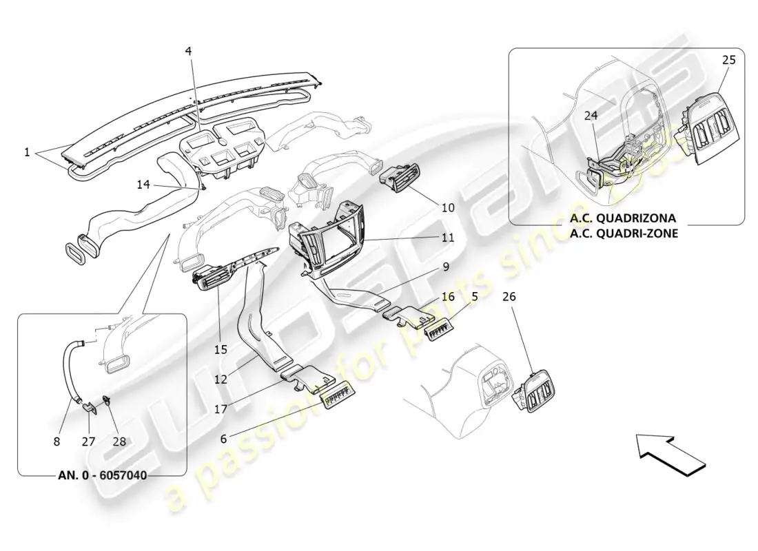 maserati levante modena (2022) unidad de aire acondicionado: difusión diagrama de piezas