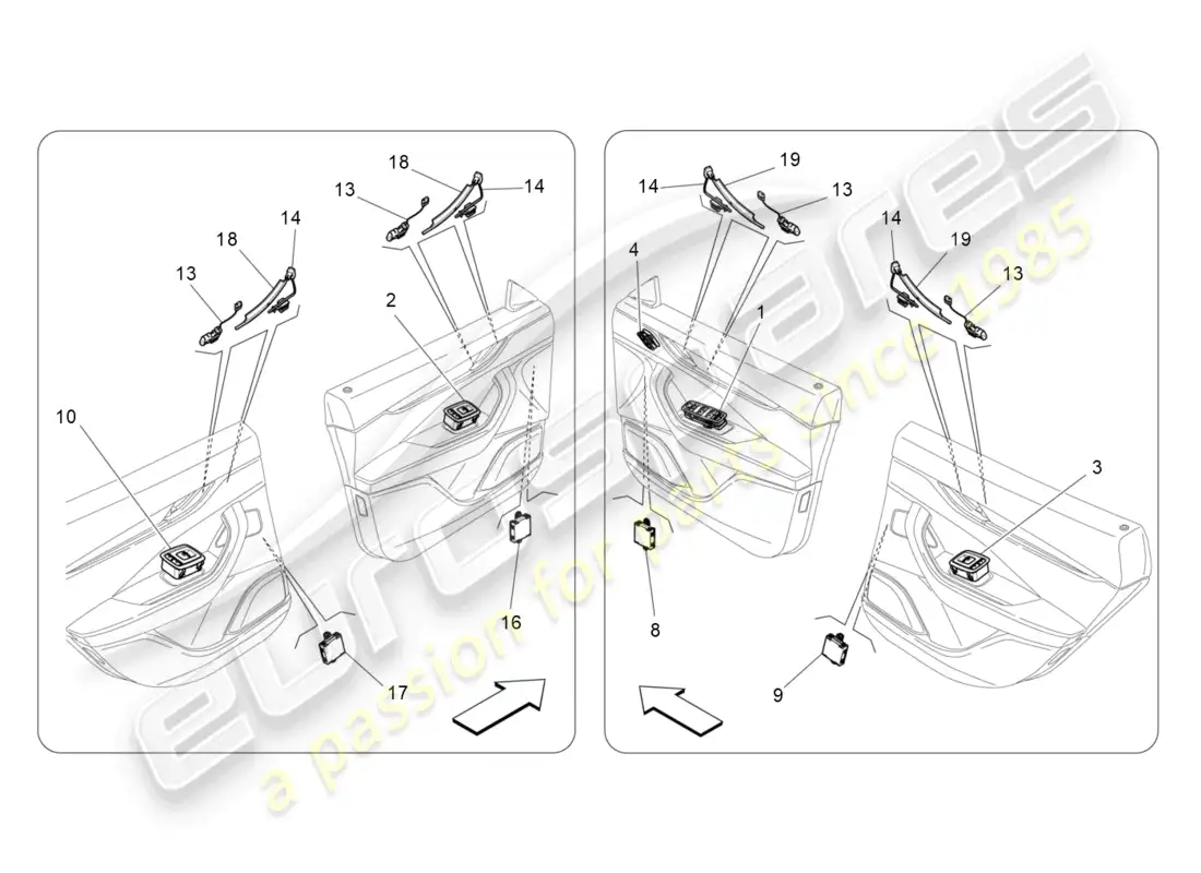maserati levante modena (2022) dispositivos de puerta diagrama de piezas