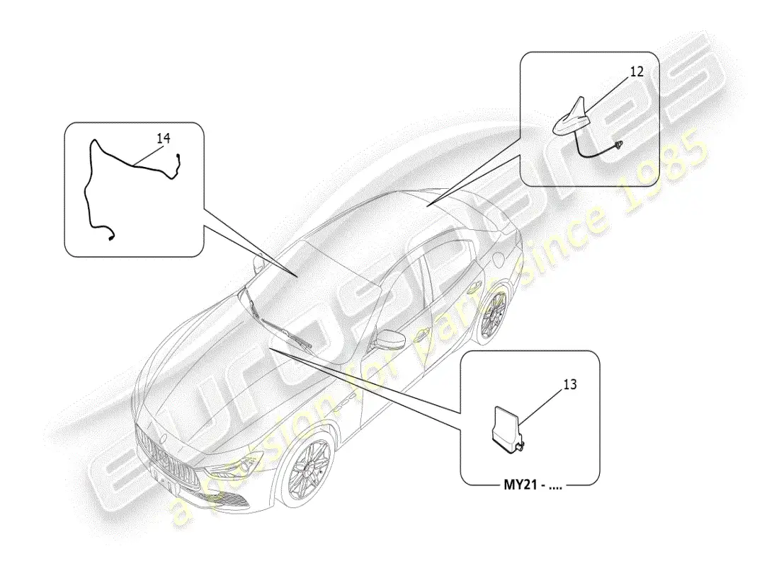 maserati ghibli (2020) sistema de recepción y conexión diagrama de piezas