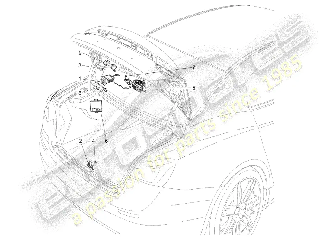 maserati ghibli (2019) control de apertura del portón trasero diagrama de piezas