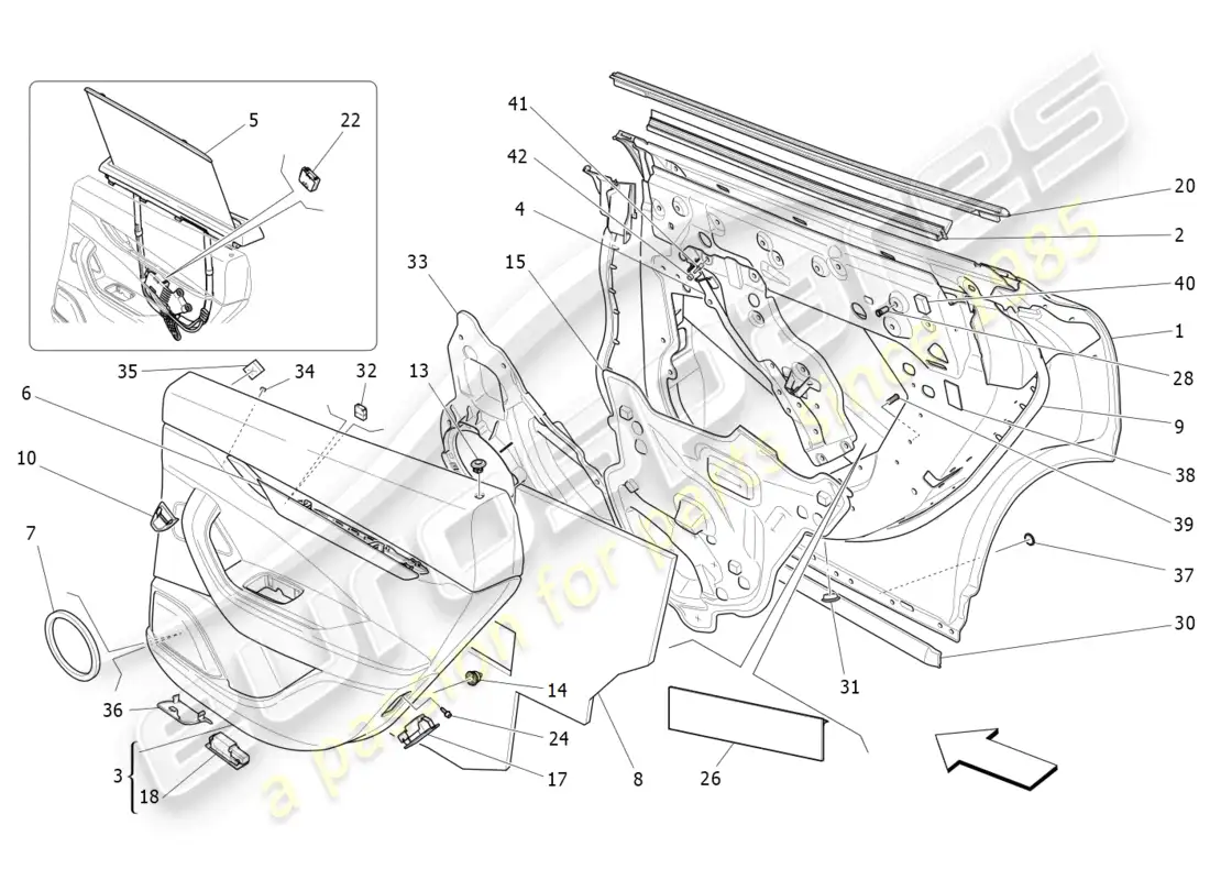 maserati levante (2020) puertas traseras: paneles de acabado diagrama de piezas