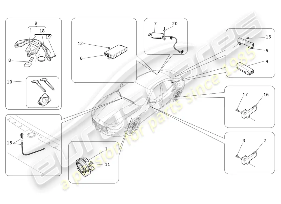 maserati ghibli (2016) sistema de alarma e inmovilizador diagrama de piezas