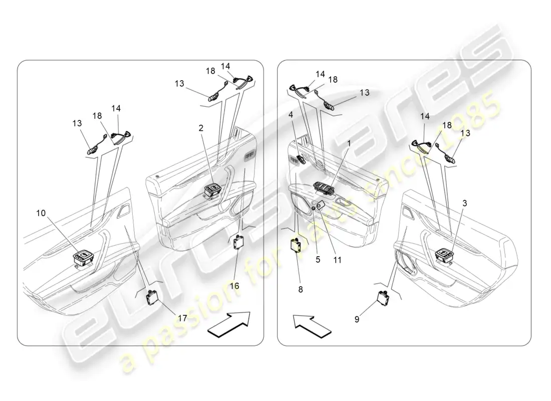 maserati ghibli (2016) dispositivos de puerta diagrama de piezas