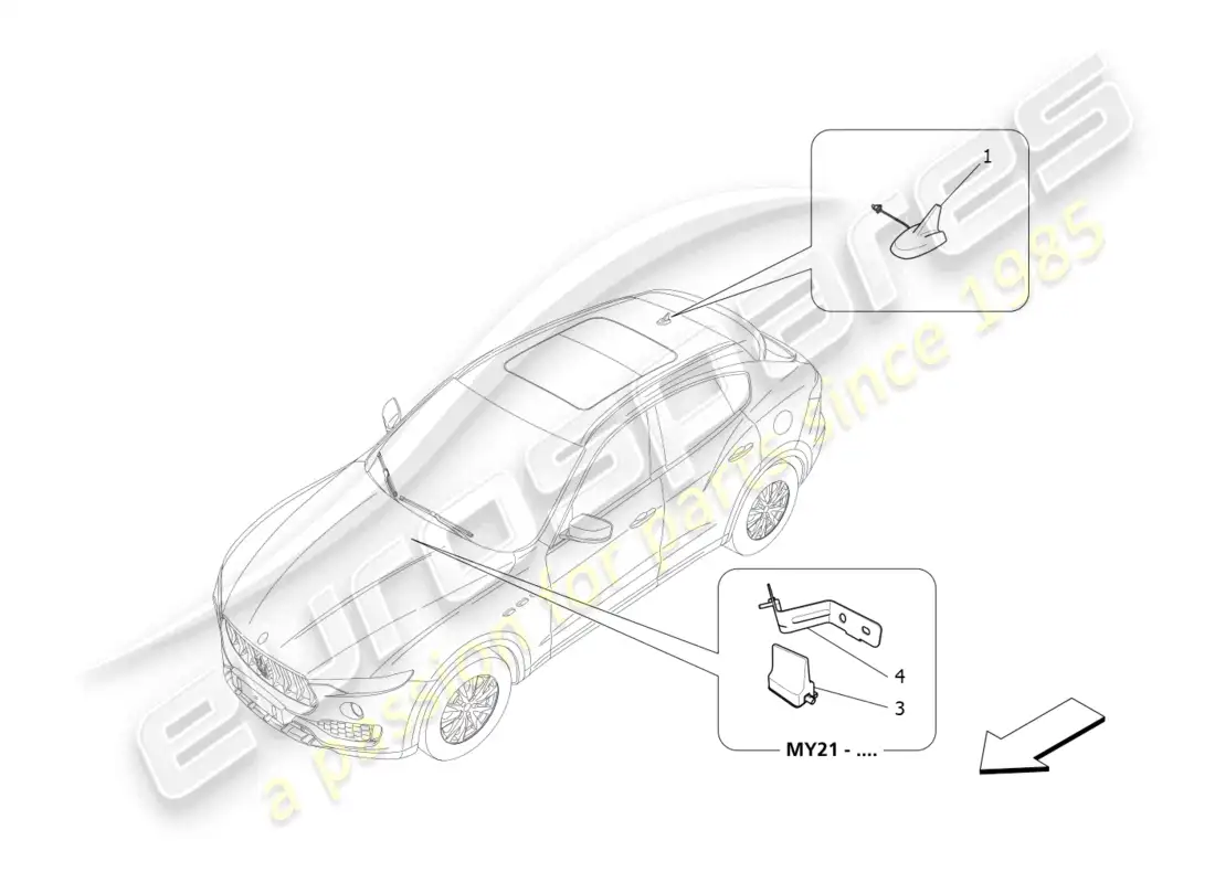 maserati levante modena (2022) sistema de recepción y conexión diagrama de piezas