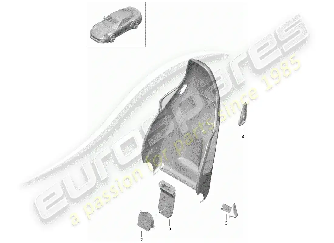 porsche 2018 (991-2 turbo) carcasa del respaldo diagrama de piezas