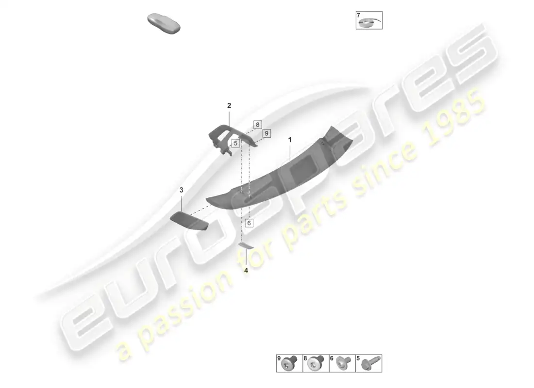 porsche 2023 (992-1 gt3/rs/st) alerón trasero diagrama de piezas