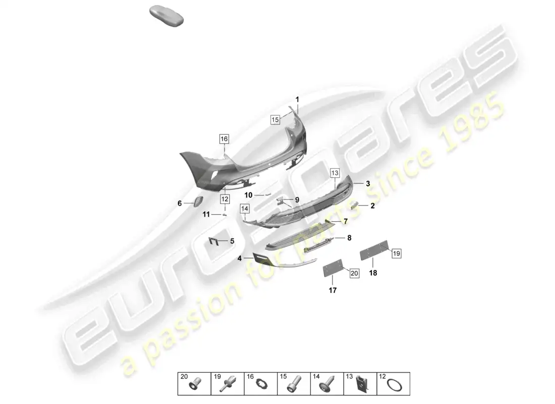 porsche 2026 (taycan 9j1-2) parachoques trasero modelo especial diagrama de piezas