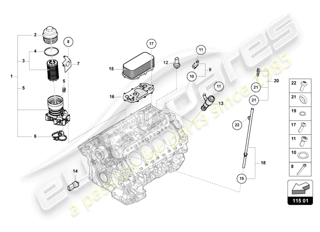 lamborghini urus performante (2023) elemento filtrante de aceite diagrama de piezas