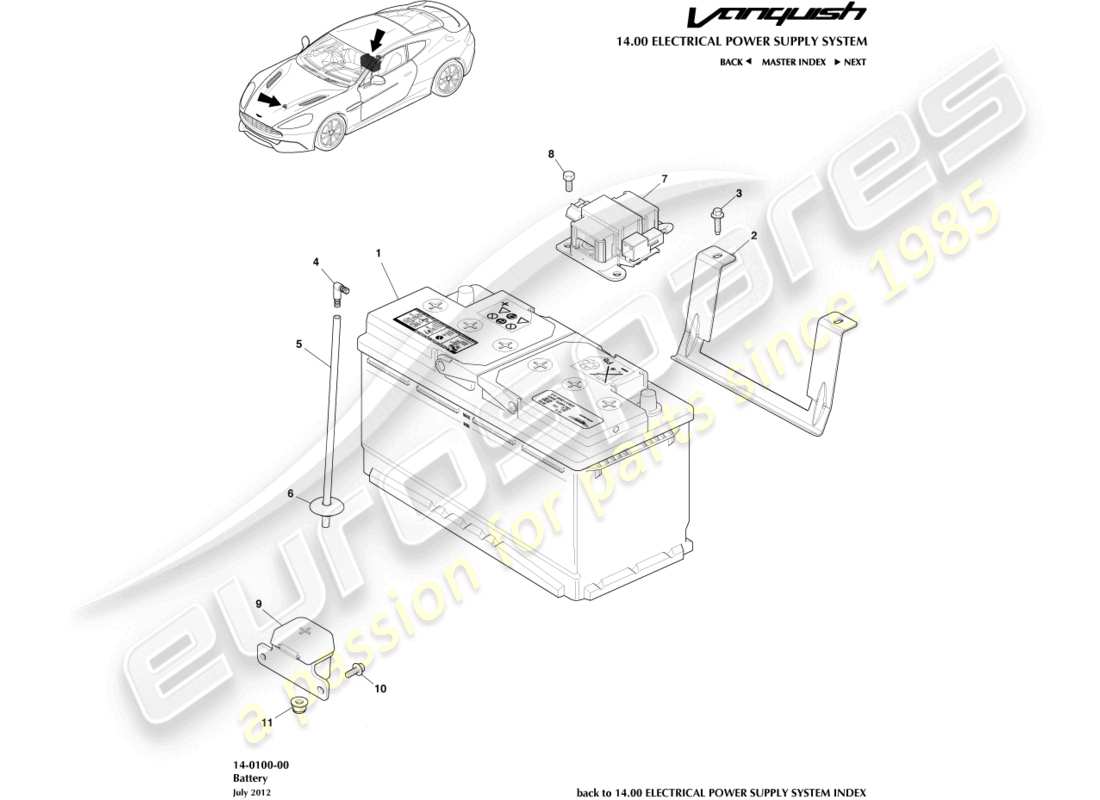 aston martin vanquish (2016) diagrama de piezas de la batería