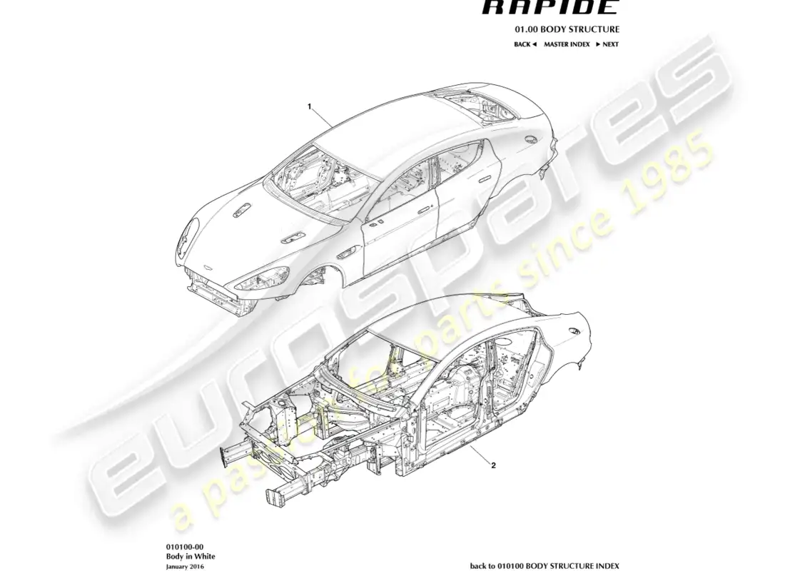 aston martin rapide (2011) cuerpo en blanco diagrama de piezas