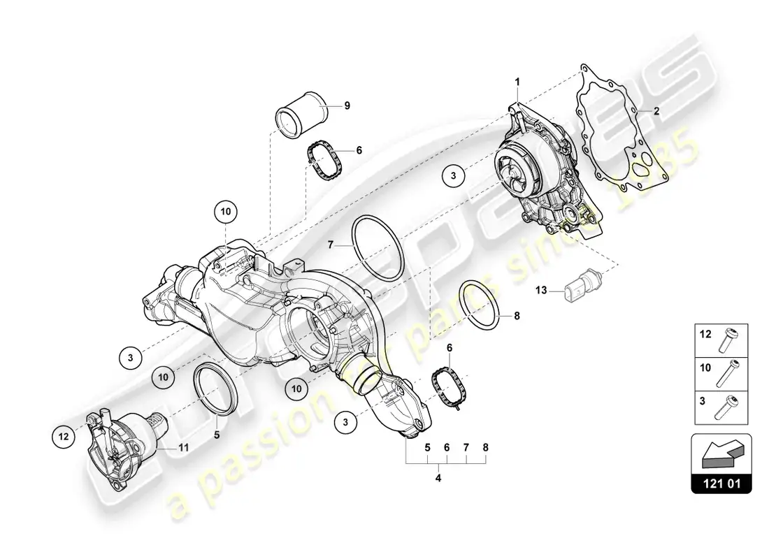 lamborghini urus performante (2023) bomba de circulación de refrigerante diagrama de piezas