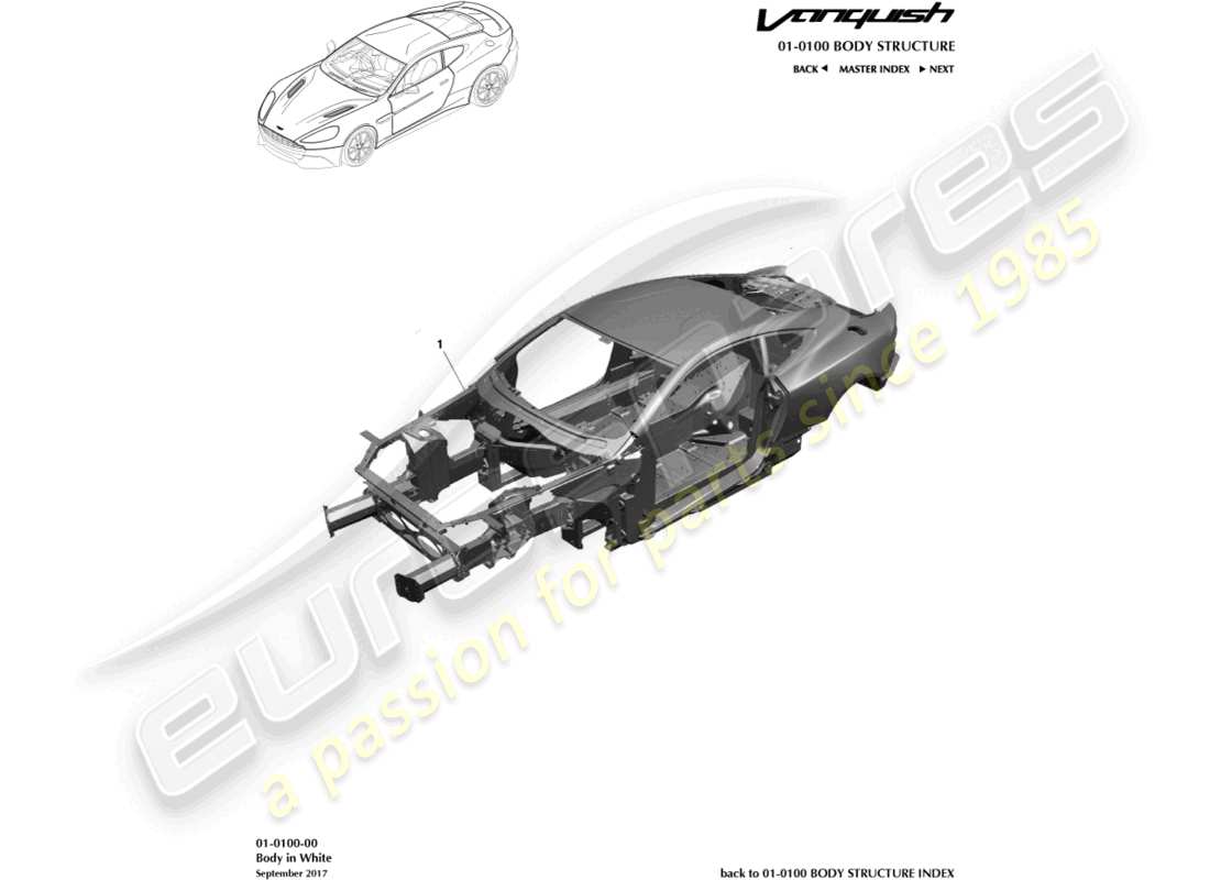 aston martin vanquish (2016) cuerpo en blanco diagrama de piezas
