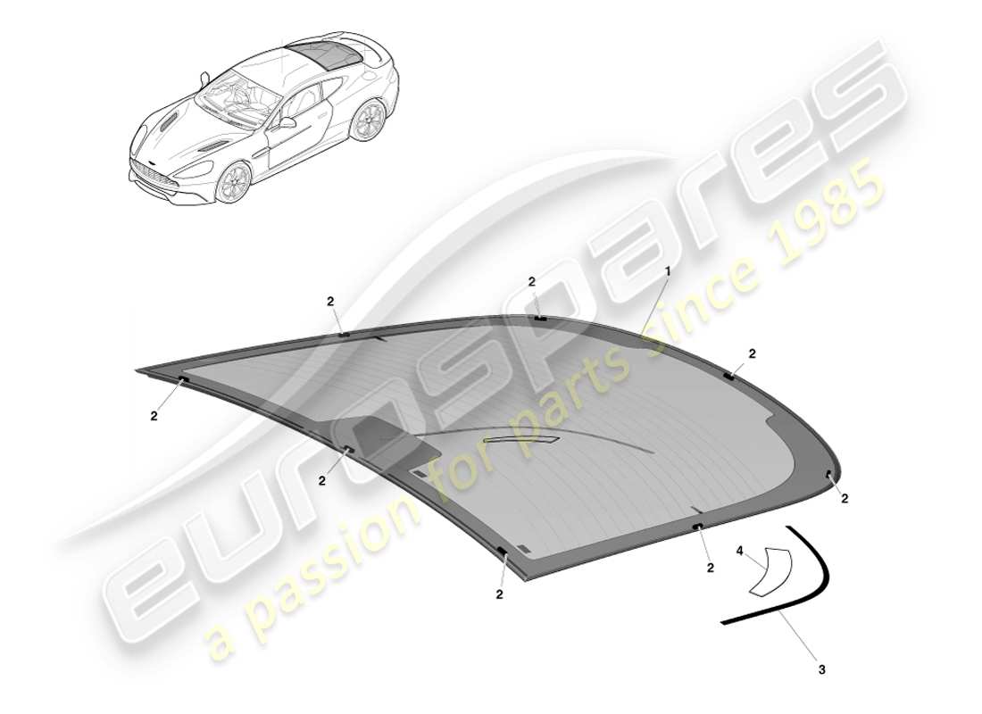 aston martin vanquish (2014) parabrisas trasero diagrama de piezas