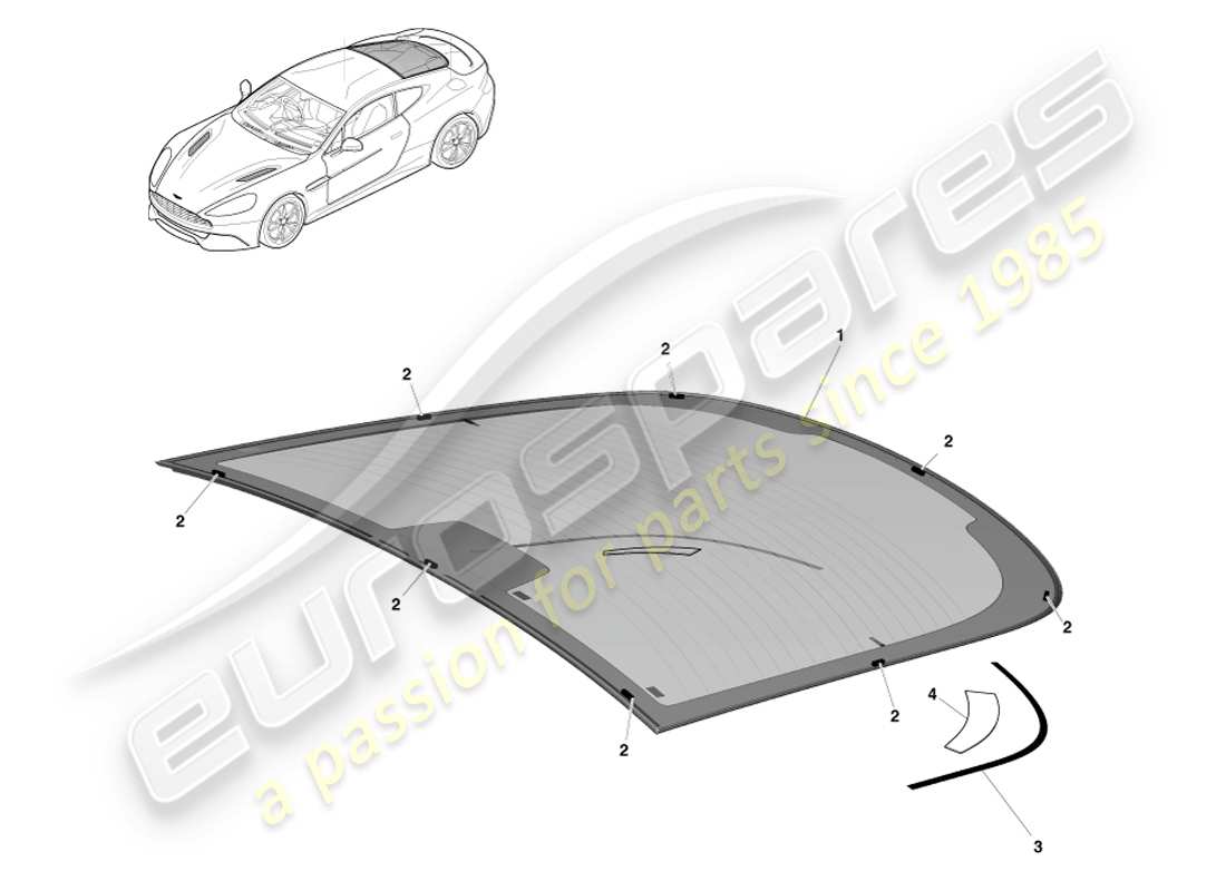 aston martin vanquish (2013) parabrisas trasero diagrama de piezas