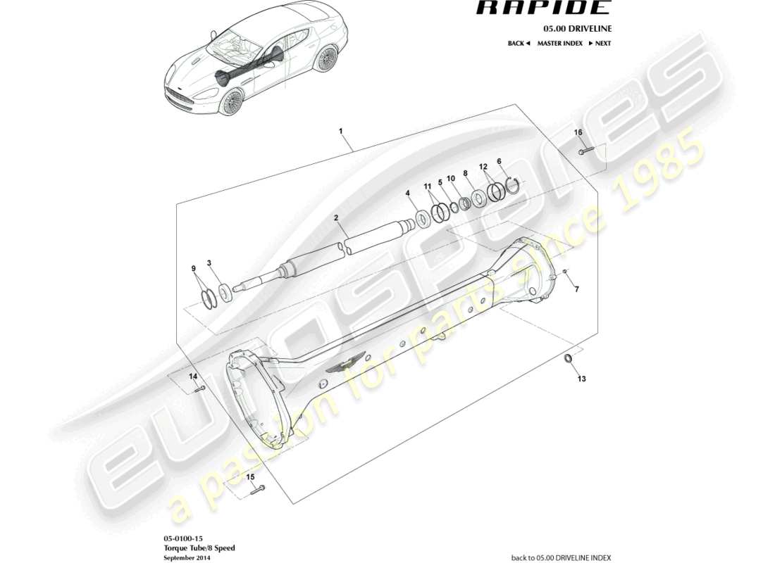 aston martin rapide (2011) conjunto de tubo de torsión, 8 velocidad diagrama de piezas