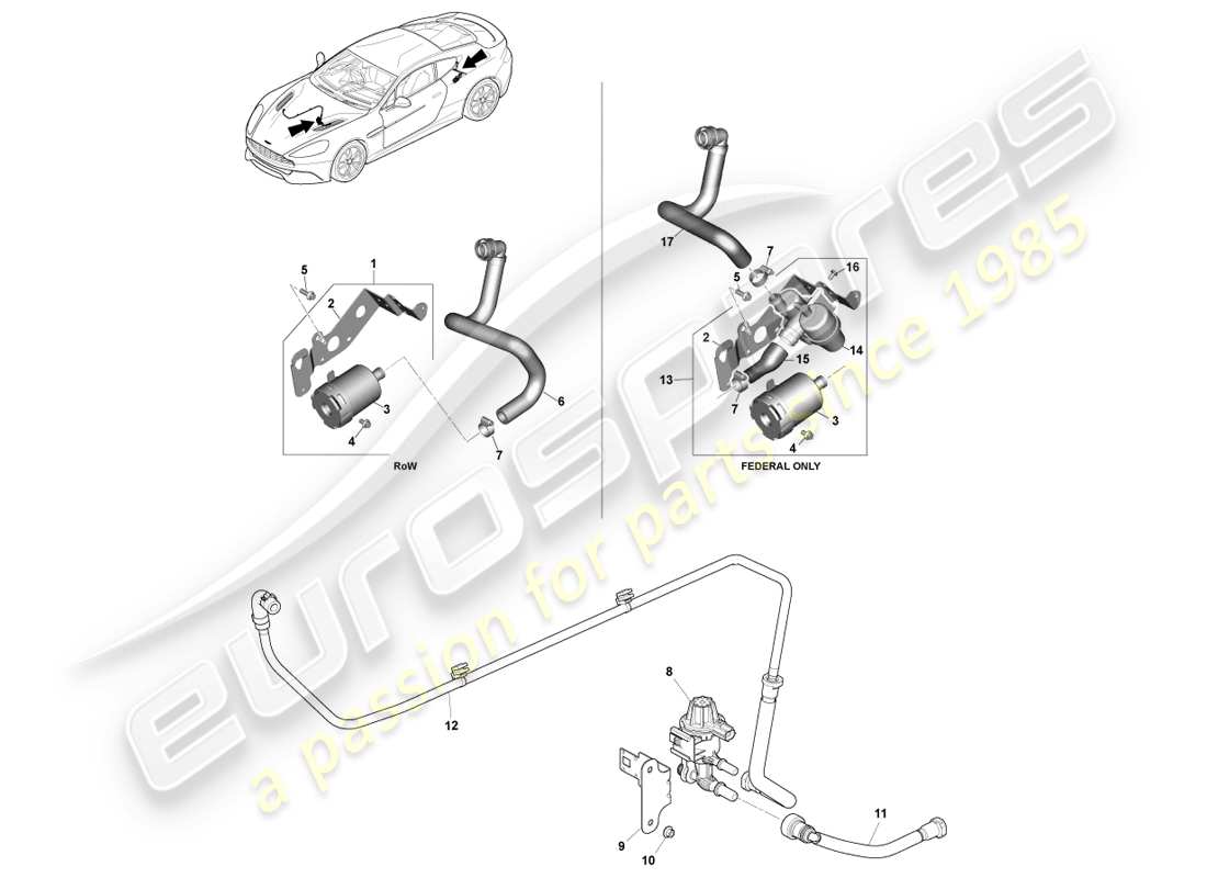 aston martin vanquish (2014) diagrama de partes de emisiones evaporativas