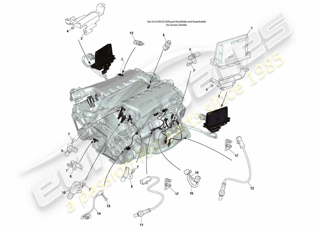 aston martin vanquish (2013) control electrónico del motor diagrama de piezas