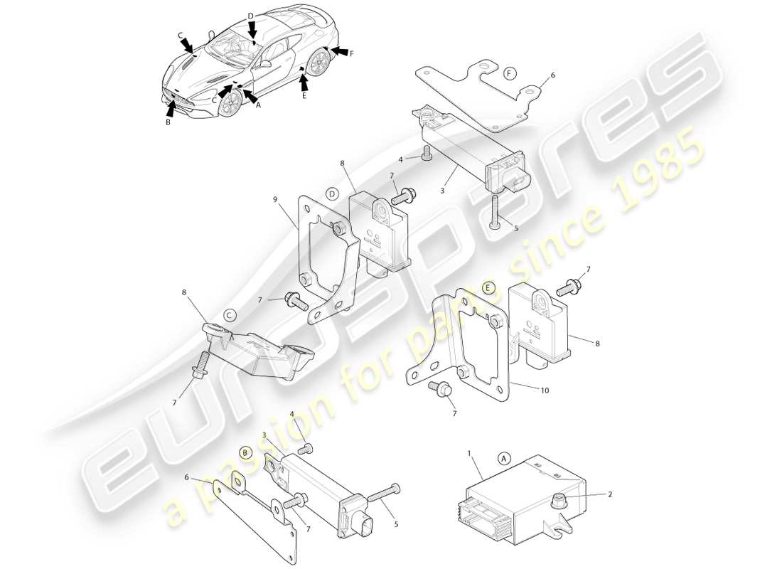 aston martin vanquish (2013) módulo de presión de neumáticos diagrama de piezas