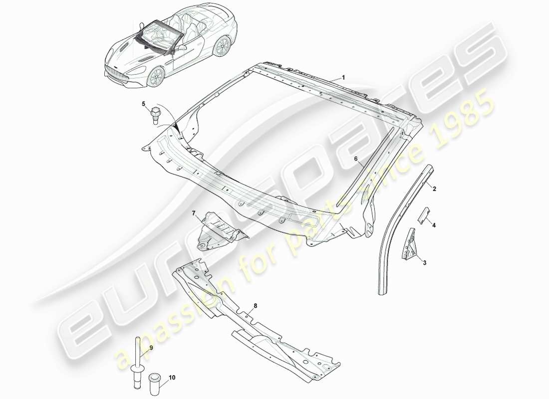 aston martin vanquish (2013) carrocería y capó, volante diagrama de piezas
