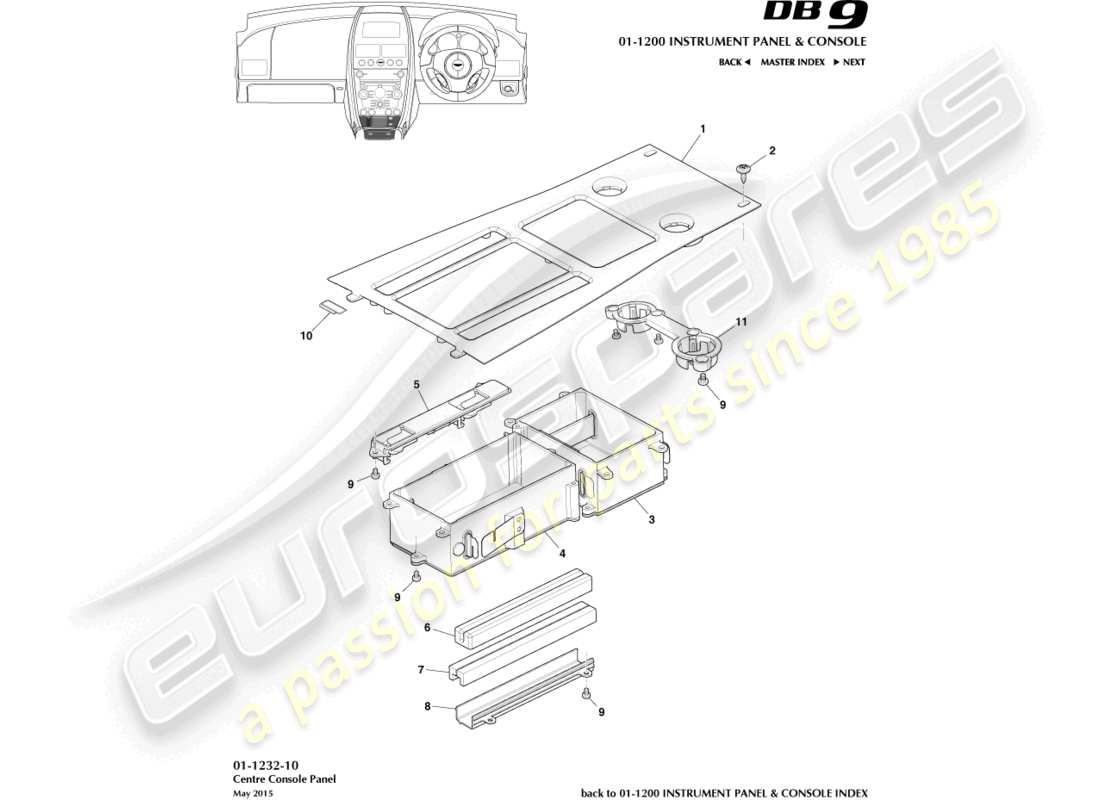 aston martin db9 (2016) diagrama de piezas del panel de la consola central