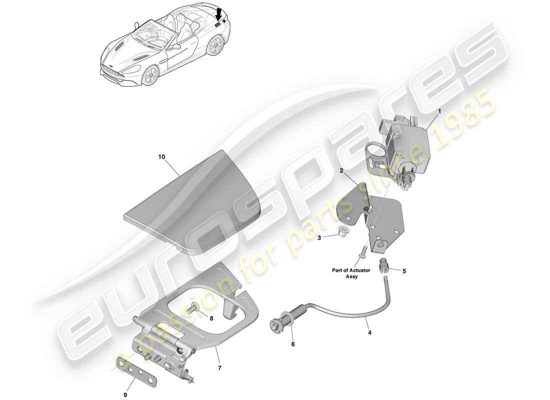 aston martin vanquish (2014) mecanismo de llenado de combustible, diagrama de piezas de volante