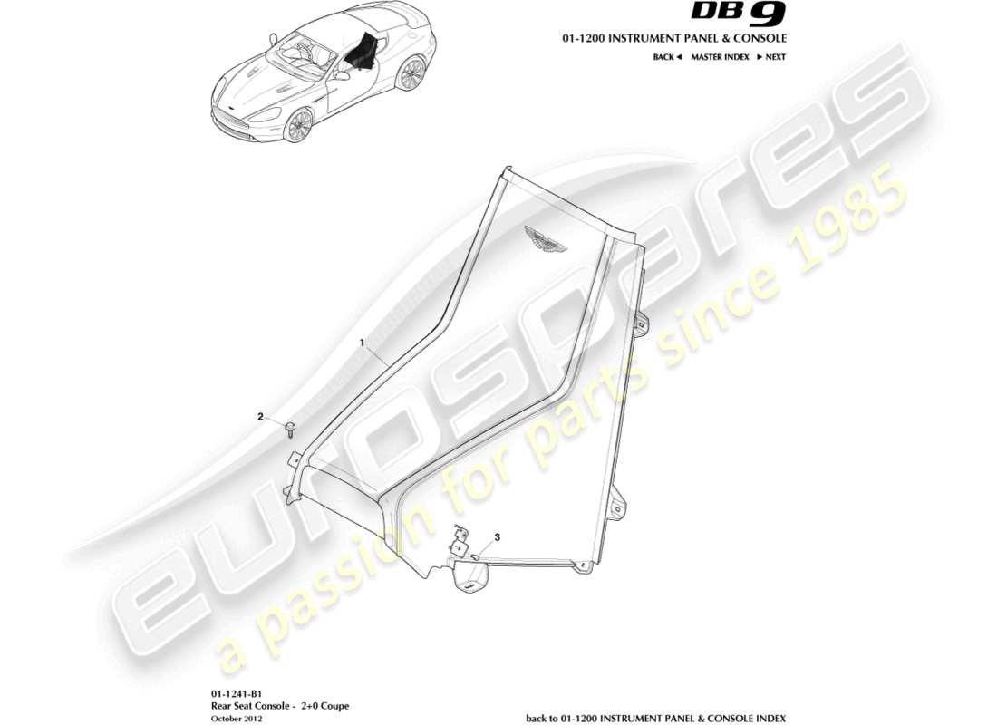 aston martin db9 (2016) consola trasera, cupé 2+0 diagrama de piezas