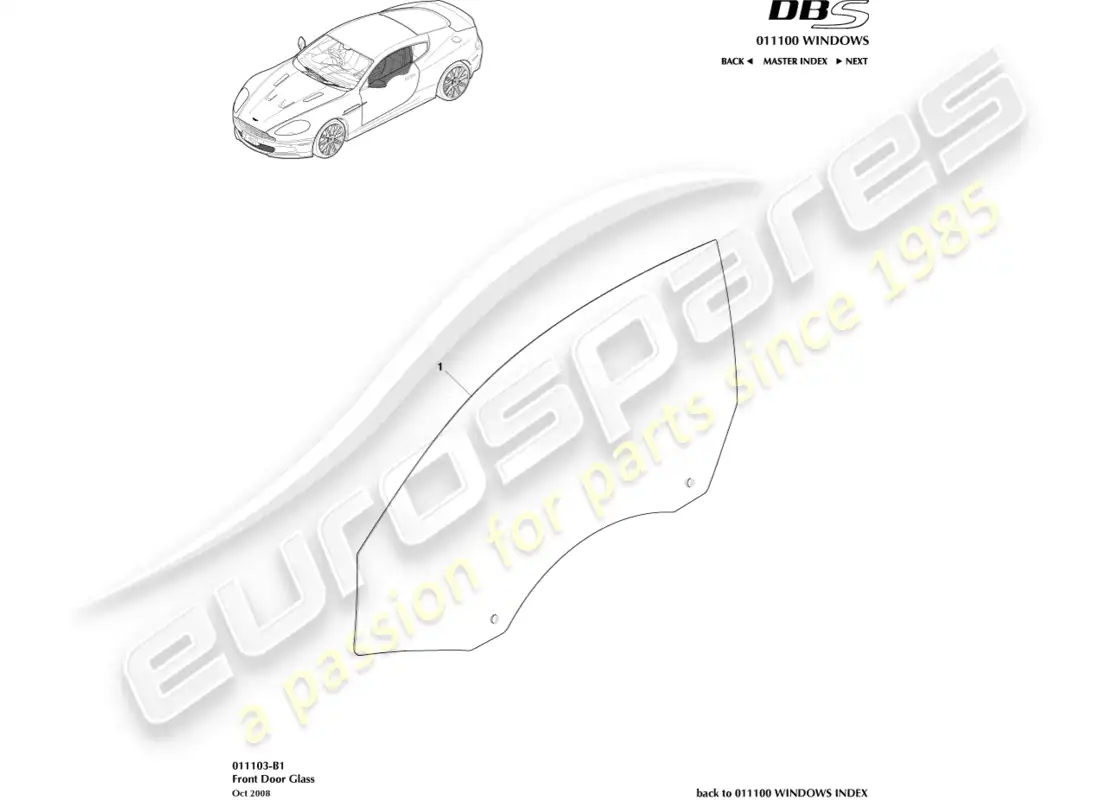 aston martin dbs (2007) puerta de vidrio diagrama de piezas