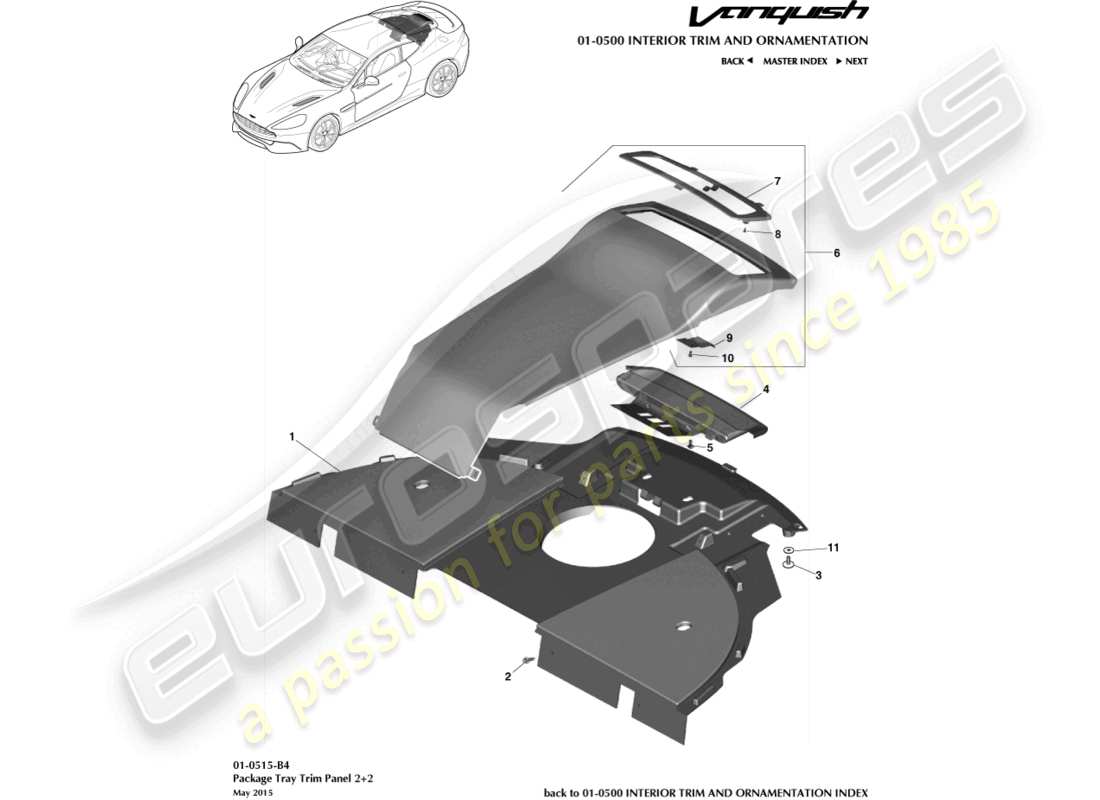 aston martin vanquish (2017) panel embellecedor del estante para paquetes, 2+2 diagrama de piezas del cupé
