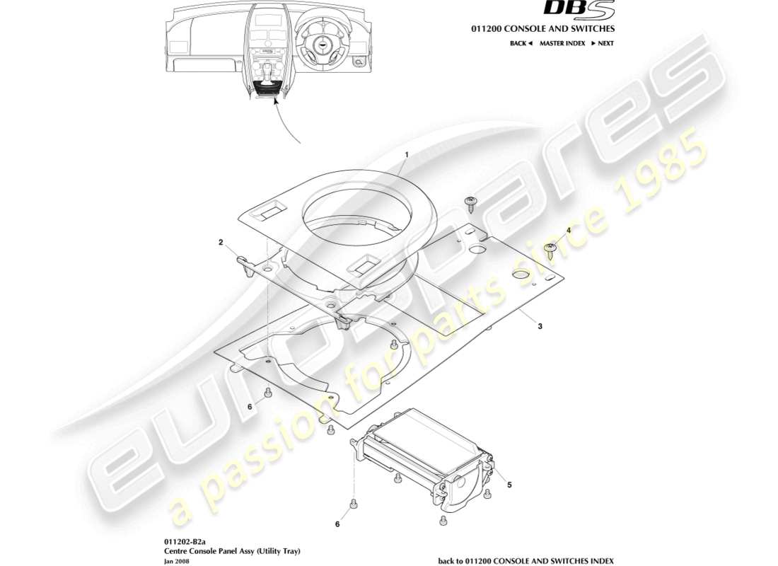 aston martin dbs (2012) bandeja de utilidad diagrama de piezas