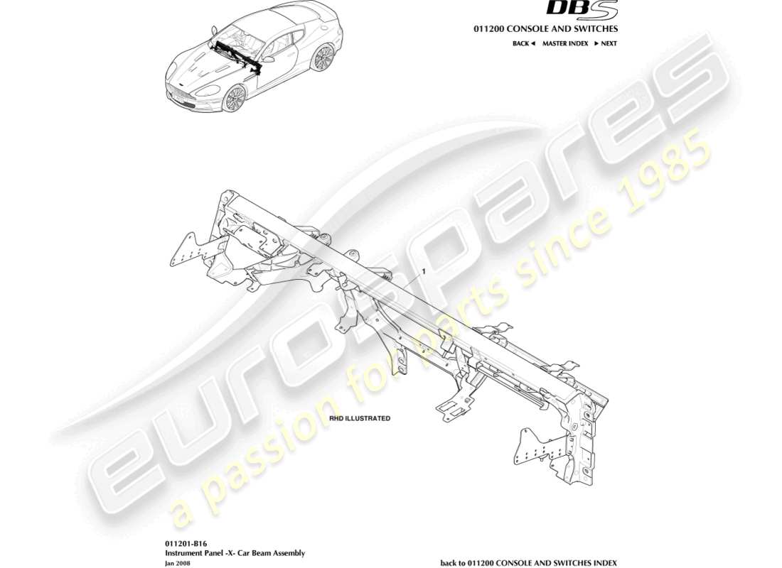 aston martin dbs (2013) viga transversal ip diagrama de piezas