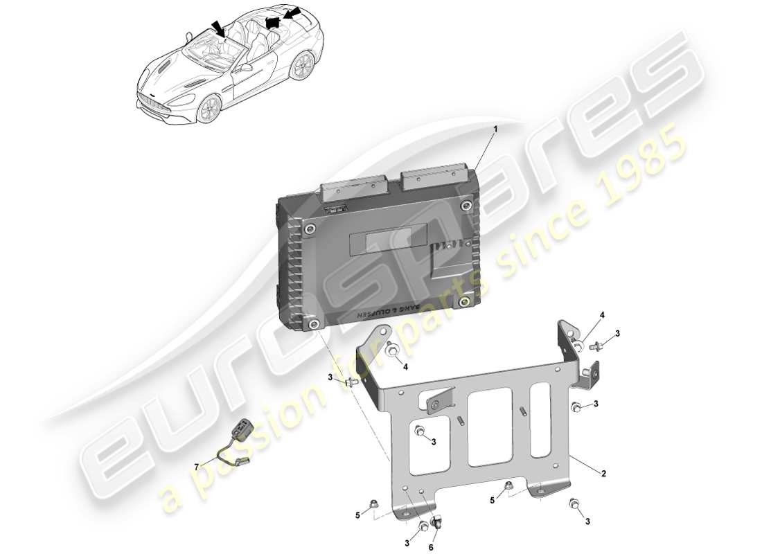 aston martin vanquish (2014) amplificadores, b&o, diagrama de piezas volante