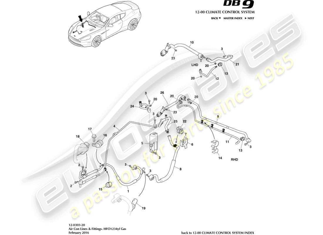 aston martin db9 (2016) líneas de aire acondicionado, hfo1234yf diagrama de piezas de gas