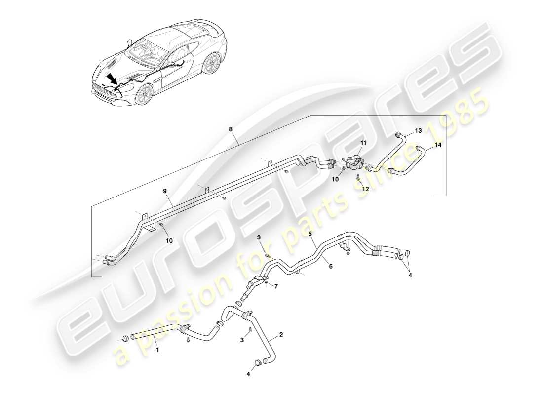 aston martin vanquish (2013) tubos de enfriador de aceite de transmisión diagrama de piezas