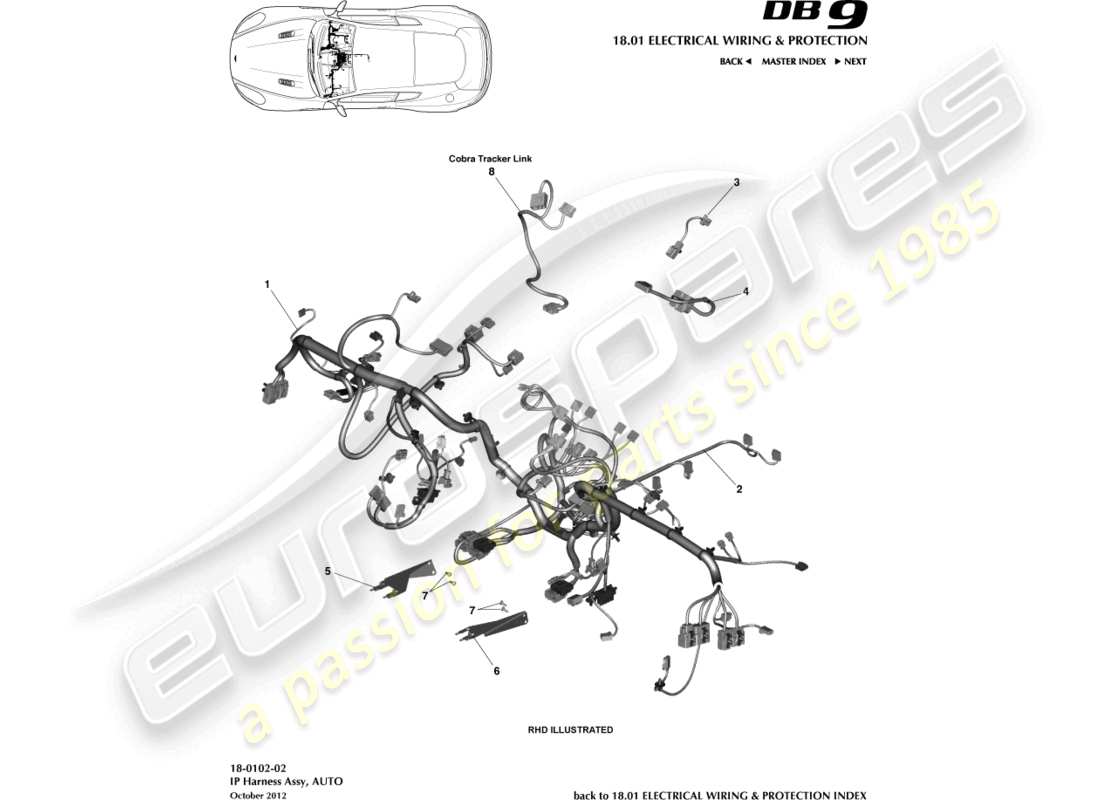aston martin db9 (2015) diagrama de piezas del arnés ip