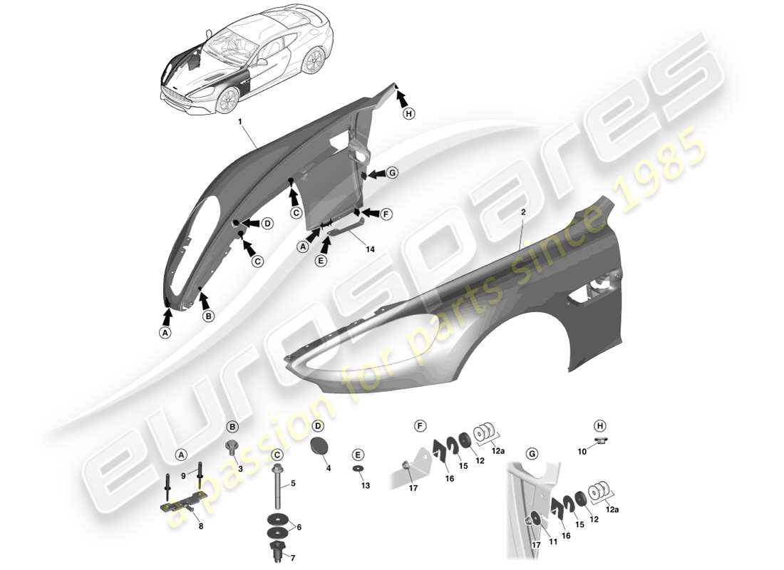 aston martin vanquish (2013) alas delanteras diagrama de piezas