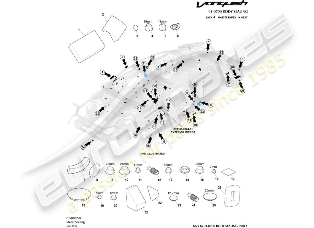 aston martin vanquish (2015) sellado estático diagrama de piezas