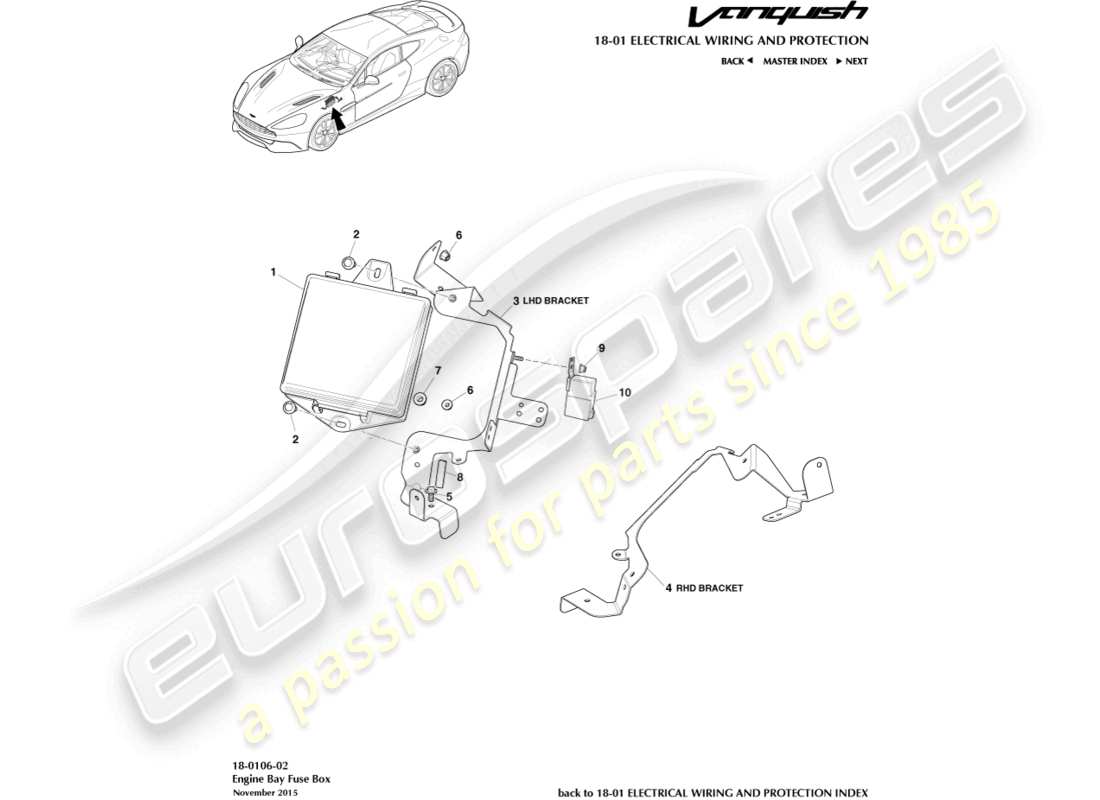 aston martin vanquish (2015) caja de fusibles del compartimento del motor diagrama de piezas