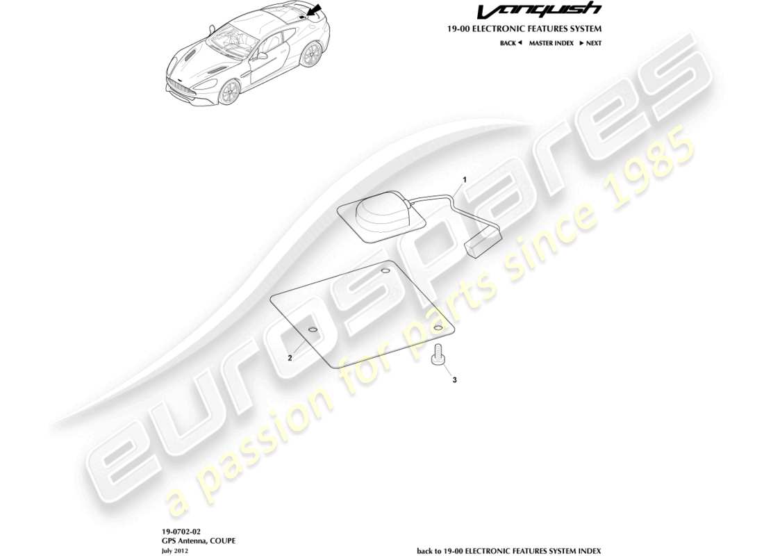 aston martin vanquish (2017) antena gps, coupé diagrama de piezas
