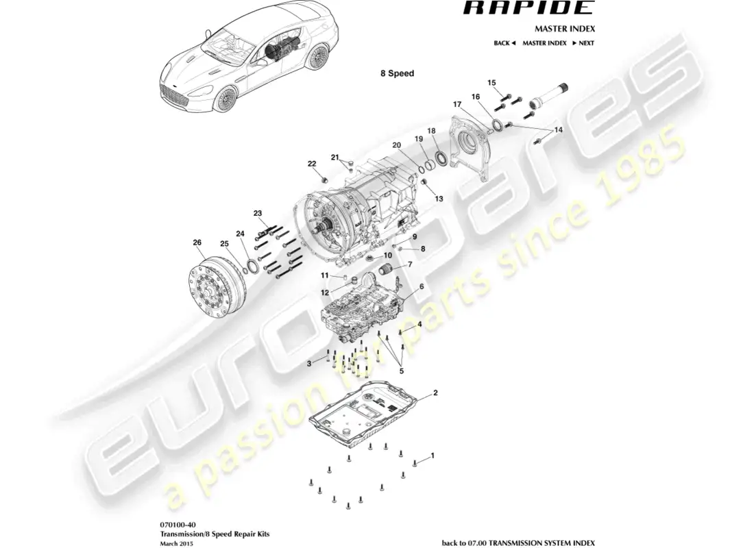 aston martin rapide (2013) kits de transmisión, 8 velocidad diagrama de piezas