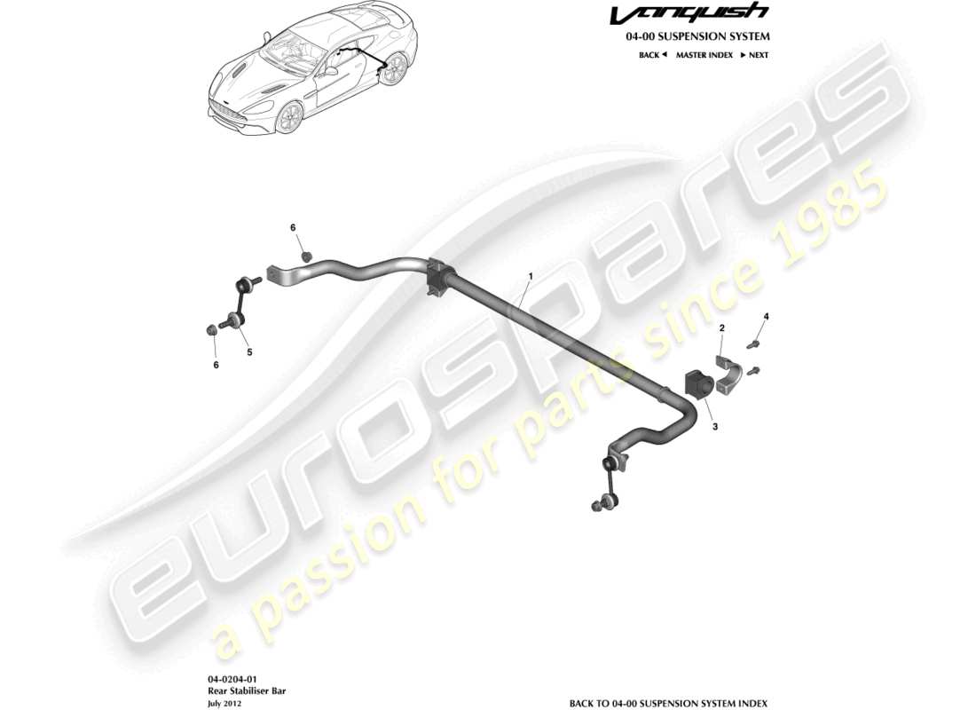 aston martin vanquish (2015) barra estabilizadora trasera diagrama de piezas