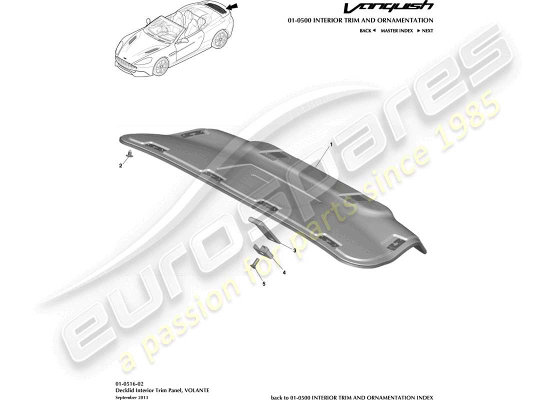 aston martin vanquish (2015) panel embellecedor del portón trasero, volante diagrama de piezas