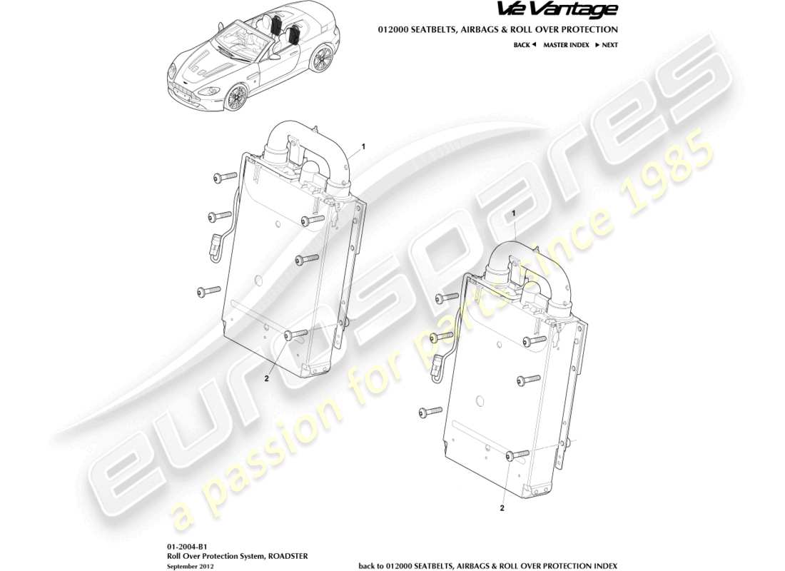 aston martin v12 vantage (2011) instalación de rops, diagrama de piezas del roadster