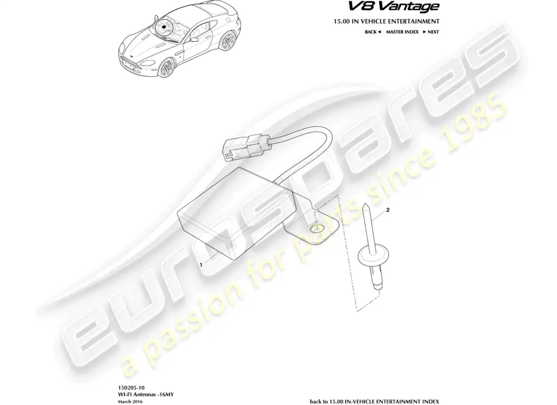 aston martin v8 vantage (2008) antena wi-fi,16my diagrama de piezas