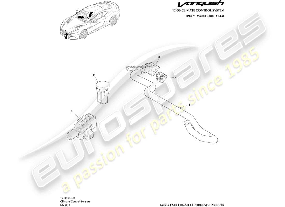 aston martin vanquish (2017) diagrama de piezas de sensores