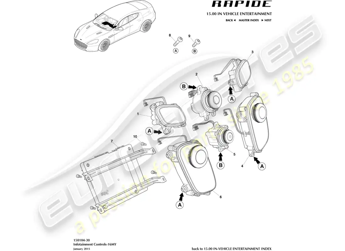 aston martin rapide (2010) controles de infoentretenimiento, 16my diagrama de piezas