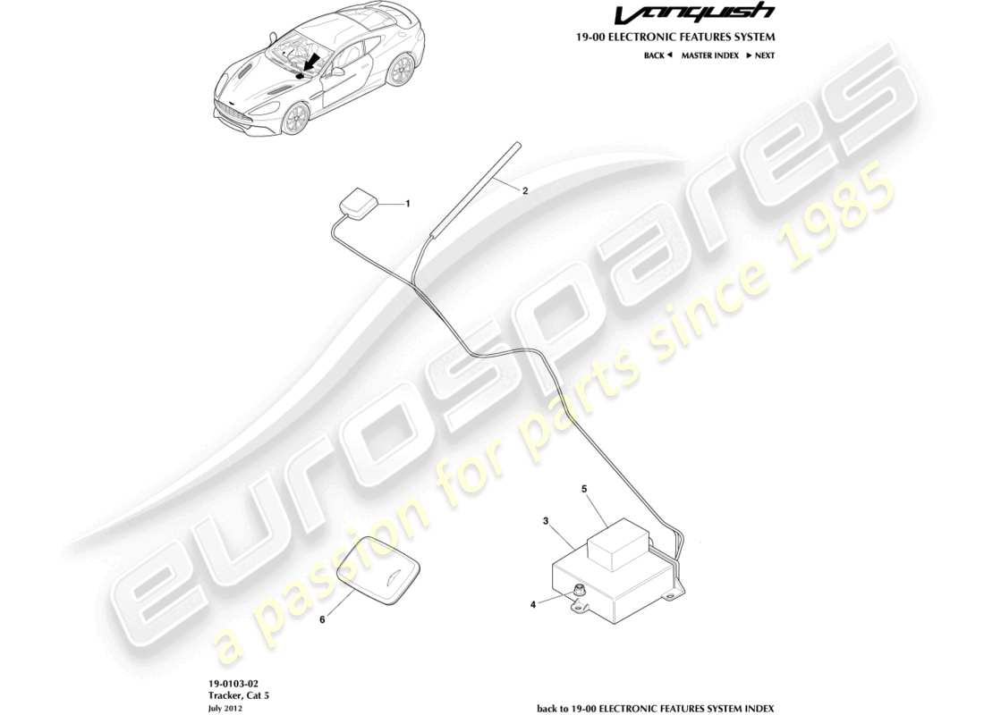 aston martin vanquish (2015) cat-5 rastreador diagrama de piezas