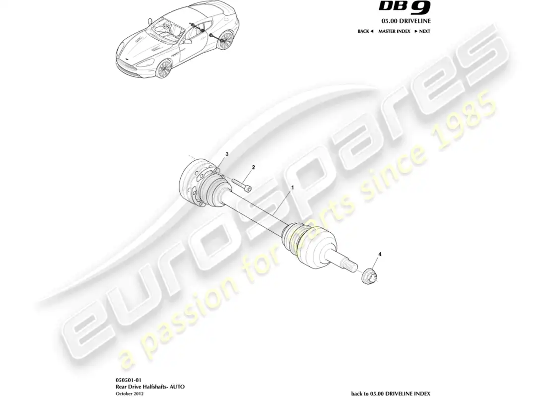 aston martin db9 (2014) conjunto de semieje trasero diagrama de piezas
